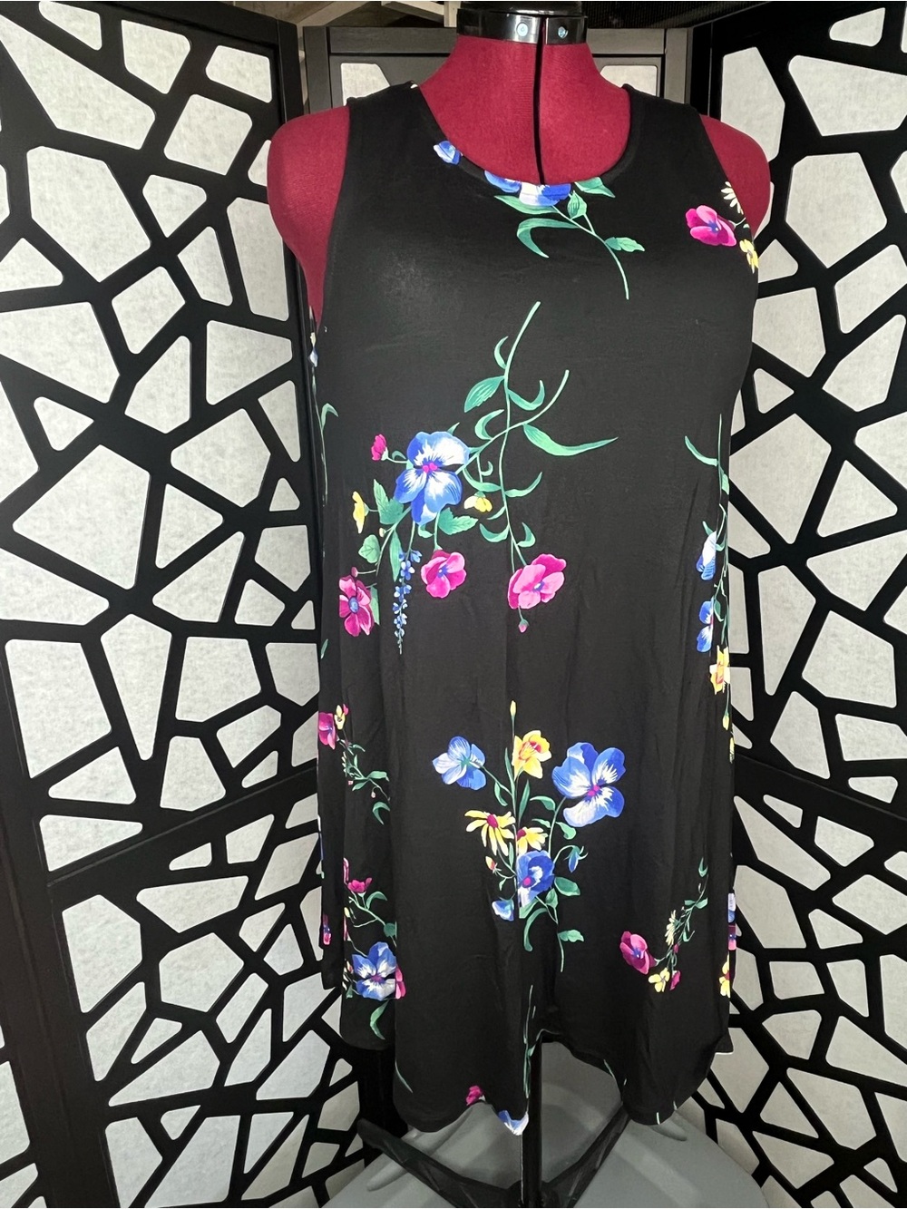 Old Navy Black Floral Petite Tank Dress